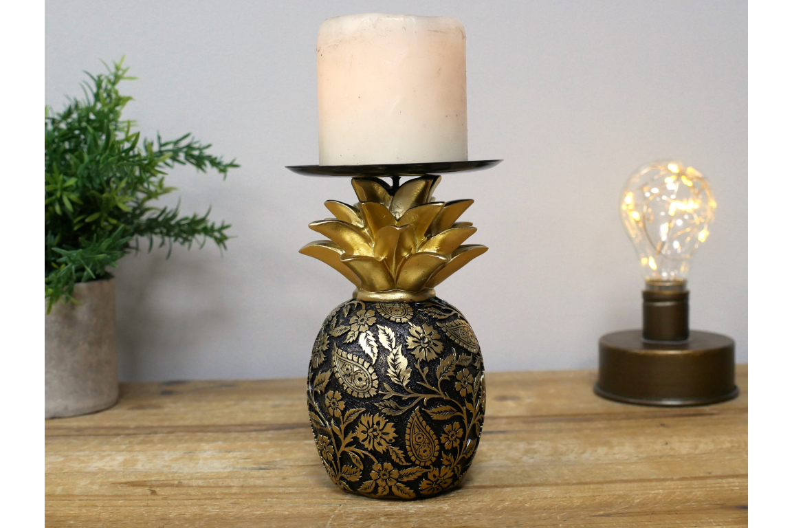 Black & Gold Pineapple Candle Holder